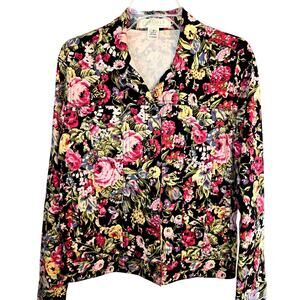Details 10 Women's Blazer Black Floral Suit Coat Misses Size Medium M Jacket